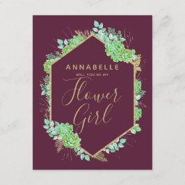 Invitation Green Succulents Gold Serez-Vous Ma Fille Fleur