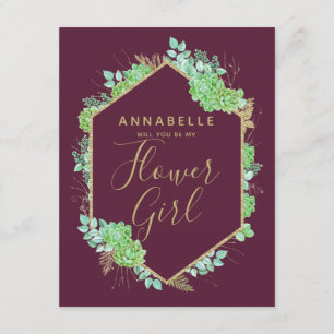 Invitation Green Succulents Gold Serez-Vous Ma Fille Fleur
