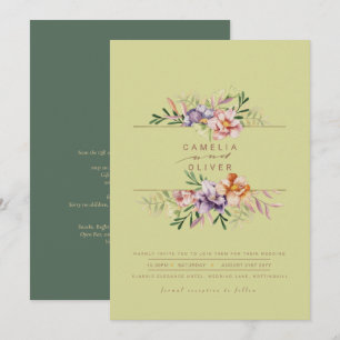 Invitation Green Summer Floral Wedding Inviter QR Code