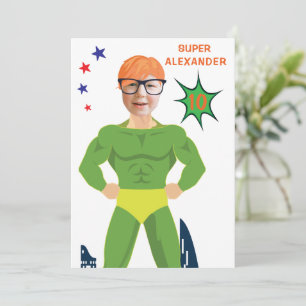 Invitation Green Superhero Muscle Homme Aqua Fun Anniversaire