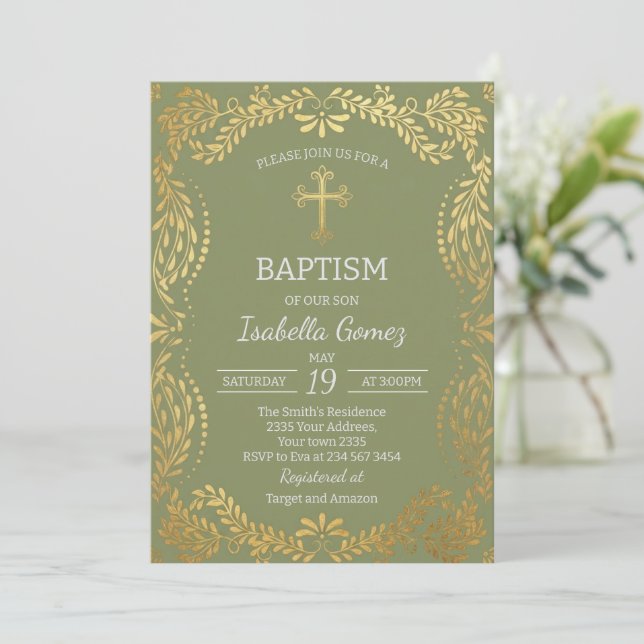Invitation Green Talavera Tile Spanish Fiesta Baptism (Debout devant)