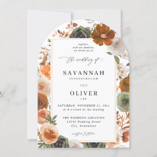 Invitation Green & Terra Cotta Floral Mariage S2 VLN- Arc W