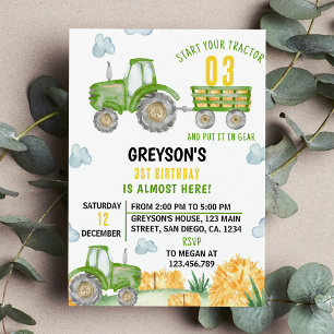 Invitation Green Tractor Farm Boy Anniversaire Fête Invitatio