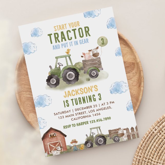 Invitation Green Tractor Farm fête d'anniversaire (Créateur téléchargé)