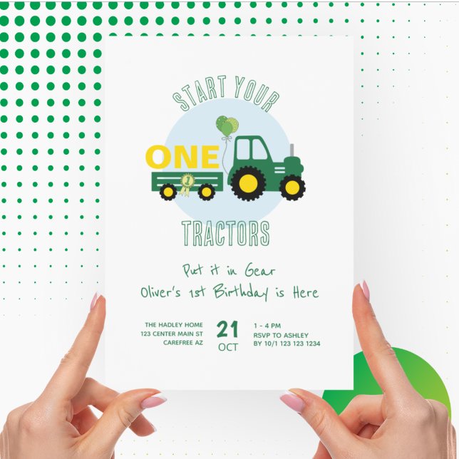 Invitation Green Tractor Farm Garçon 1er anniversaire (Créateur téléchargé)