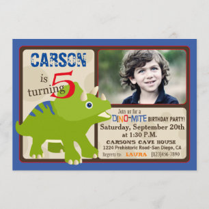 Invitation Green Triceratops Dinosaur Cinquième anniversaire