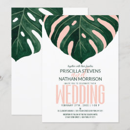 Invitation Green Tropical Swiss Fromage Mariage rose feuille