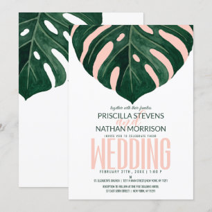 Invitation Green Tropical Swiss Fromage Mariage rose feuille