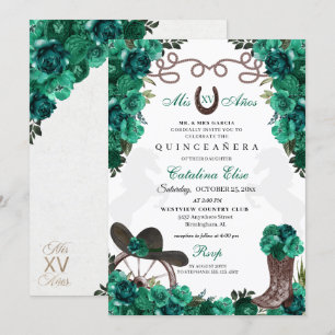 Invitation Green Western Charro Ranchero Quinceanera