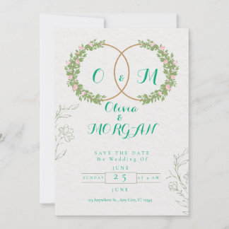 Invitation Green & White Botanical Wedding Invite