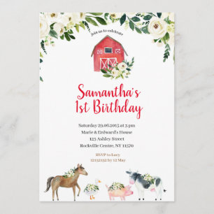 Invitation Green White Floral Farm 1er anniversaire Invitatio