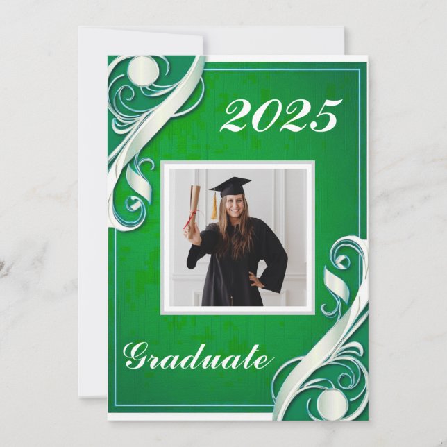 Invitation Green White Graduation 2025 (Devant)