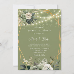Invitation Green White Peony illumine la fête du Mariage
