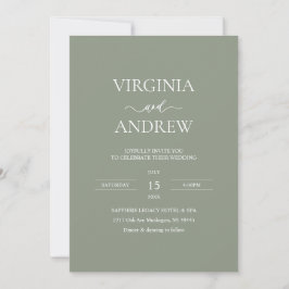 Invitation Green Wildflower Boho Wedding Modern Monogram