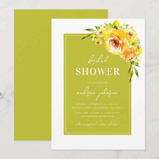 Invitation Green & Yellow Vibrant Summer Garden Bridal Shower (Devant / Derrière)