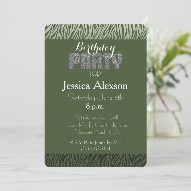Invitation Green Zebra Imprimer Anniversaire (Debout devant)