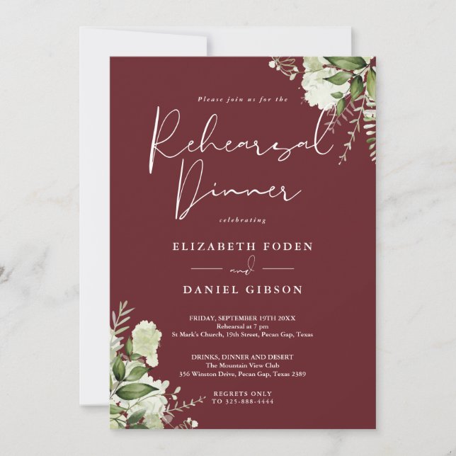 Invitation Greenery Floral Rosewood Pink Rehearsal Dinner (Devant)