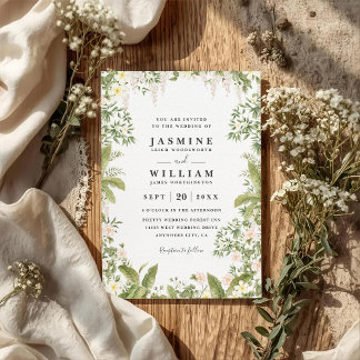 Invitation Greenery Floral Tropical Elegant QR Code Wedding