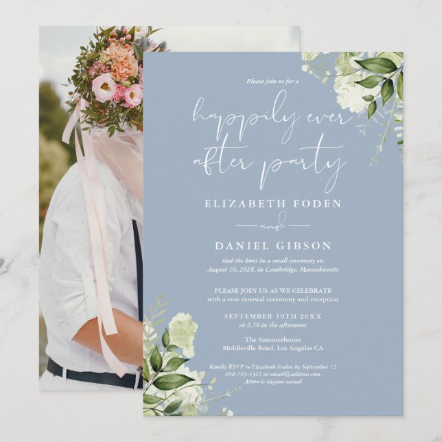 Invitation Greenery Happily Ever After Eloped Wedding Photo (Devant / Derrière)