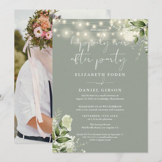 Invitation Greenery Happily Ever After Eloped Wedding Photo (Devant / Derrière)