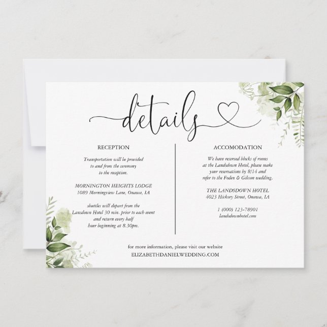 Invitation Greenery Heart Détails du script Information (Devant)