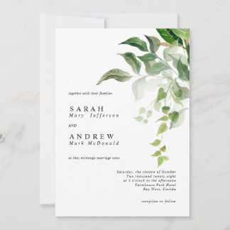 Invitation Greenery Leaves Modern Minimal Wedding