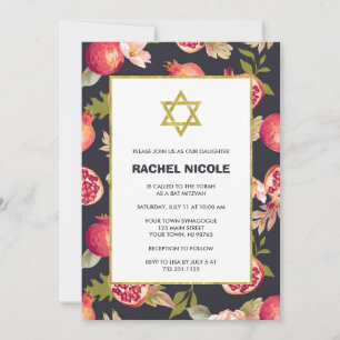 Invitation Grenades et fleurs avec Bat mitzvah d'or
