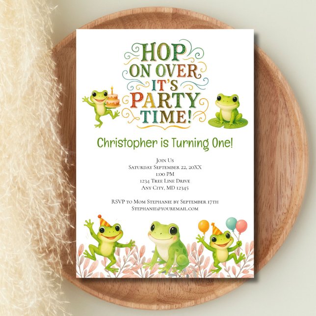 Invitation Grenouille 1er anniversaire mignonne tendance (Frog Birthday Kids Toddlers, 1st, 2nd, 3rd, 4th birthday party inviation)