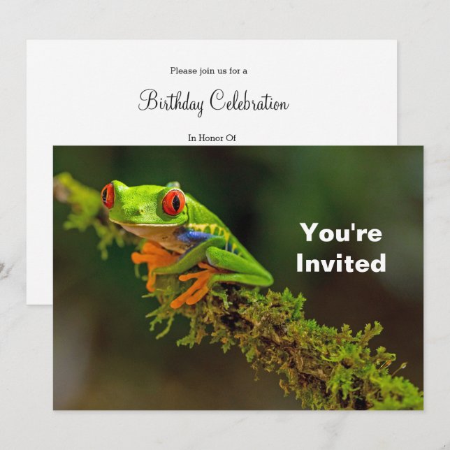 Invitation Grenouille à arbre rouge photo Anniversaire (Devant / Derrière)