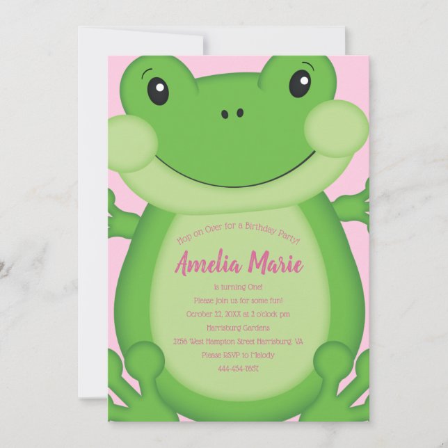 Invitation Grenouille Anniversaire Pink (Devant)