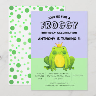 Invitation Grenouille bébé 1er anniversaire confetti vert per