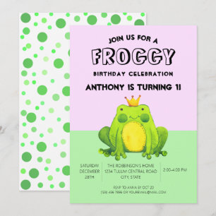 Invitation Grenouille bébé 1er anniversaire confetti vert per