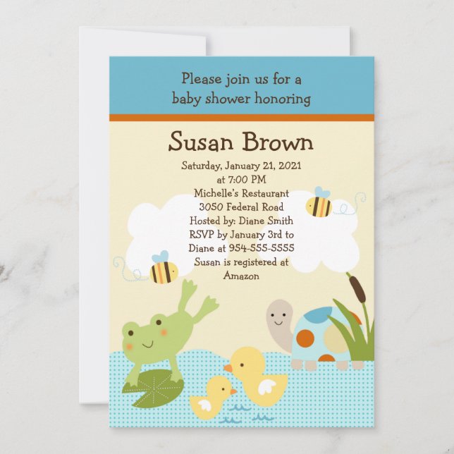Invitation Grenouille dans l'étang/Baby shower de tortue Invi (Devant)