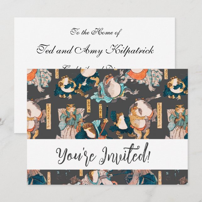 Invitation Grenouille japonaise ukiyo-e Froggies (Devant / Derrière)