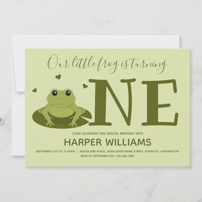 Invitation Grenouille transformant un animal vert premier ann (Devant)