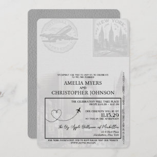 Invitation Grey New York City Passport Mariage