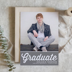 Invitation Grey Retro Bold Typographie Photo Graduation