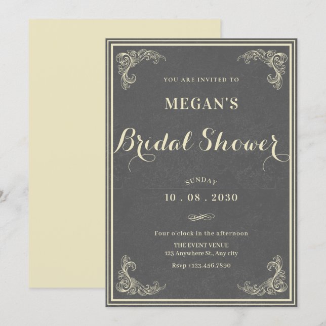 Invitation Grey vintage elegant baby shower  (Devant / Derrière)