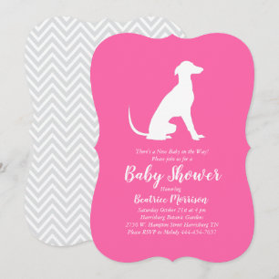 Invitation Greyhound Chien Baby shower fille rose