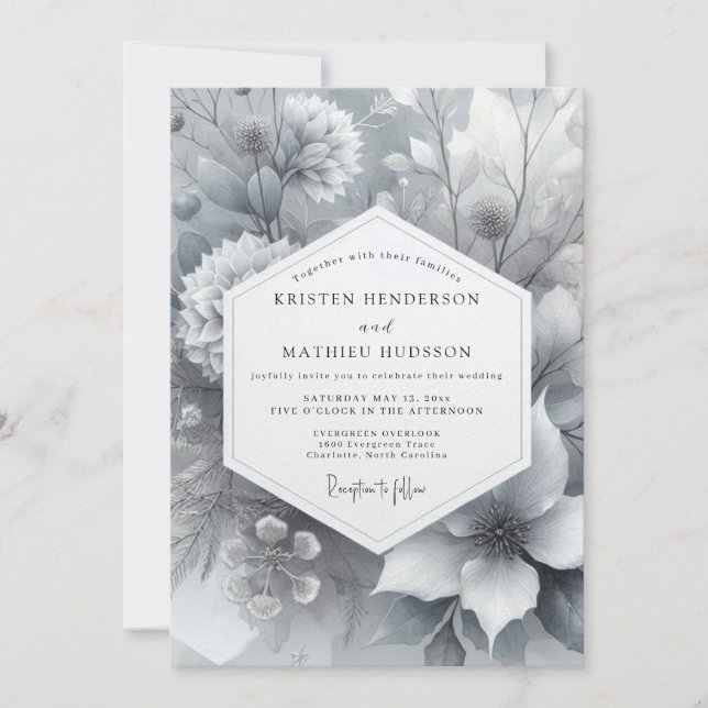 Invitation Greyscale Painterly Bloom Wedding (Devant)