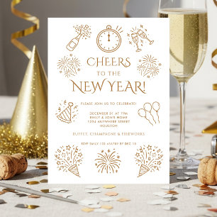 Invitation Gribouillages dorés pour la fête du Nouvel An
