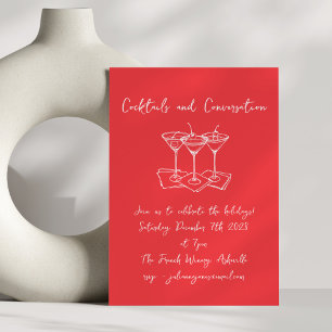 Invitation Gribouillages manuscrits Cocktails Vacances Rouge