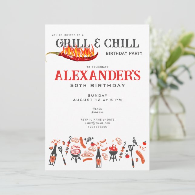 Invitation Grill & Chill Cookout BBQ Barbecue Fête d'annivers (Debout devant)