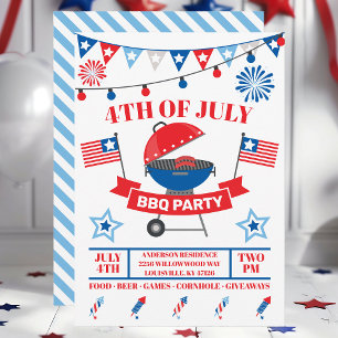 Invitation Grill du 4 juillet Barbeque BBQ Party Bleu Clair 