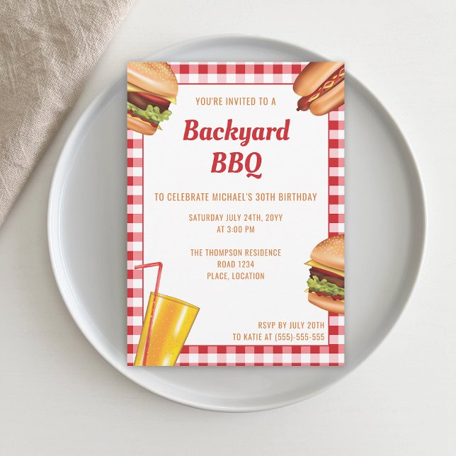 Invitation Grill Food Hamburger Hot Dog Jardin BBQ Anniversai (Ideal for birthday parties, backyard barbecues, family reunions or picnics, for example.)