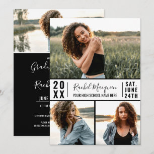 Invitation Grille photo en noir blanc simple