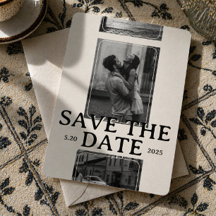 Invitation Grille photo moderne avec Gras Serif Enregistrer l