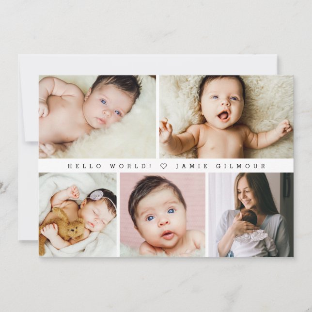 Invitation Grille photo moderne Hello World Baby Merci (Devant)