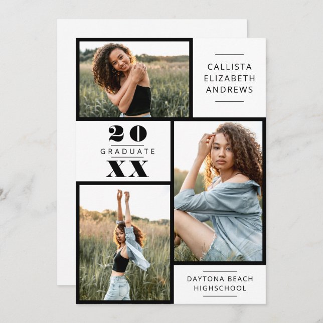 Invitation Grille photo noir blanc moderne I (Devant / Derrière)