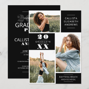 Invitation Grille photo noir minimal moderne blanche